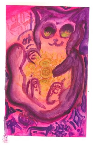 Cat Playing with the Universe (watercolor)